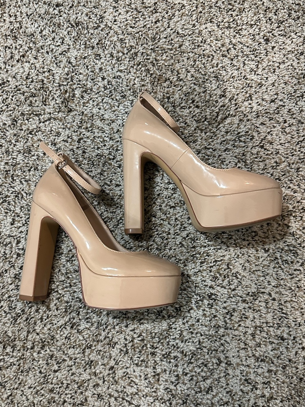 Aldo Nude Patent Platform Ankle-Strap Pumps
